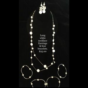 Long Necklace, Pair Earrings, Four Bracelets Set